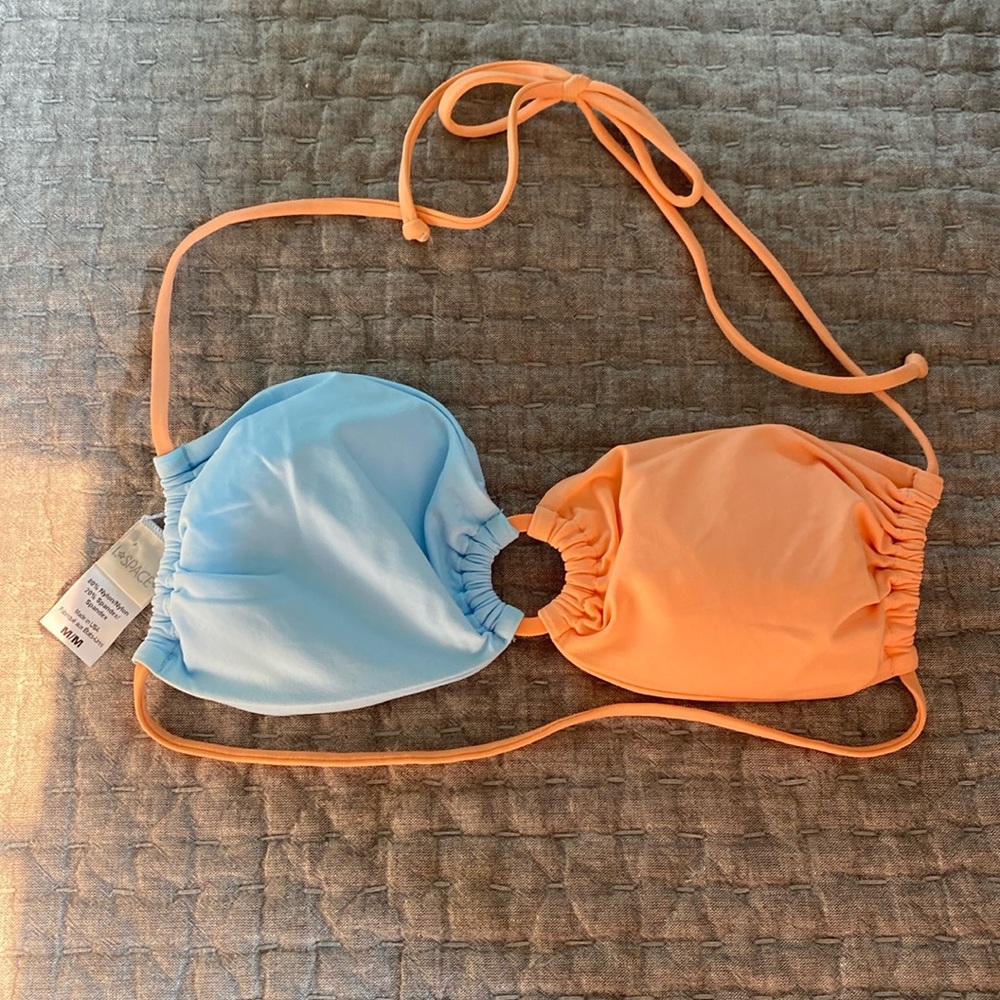 l*space Two-Tone Blue and Orange Ring Bandeau Bikini Top